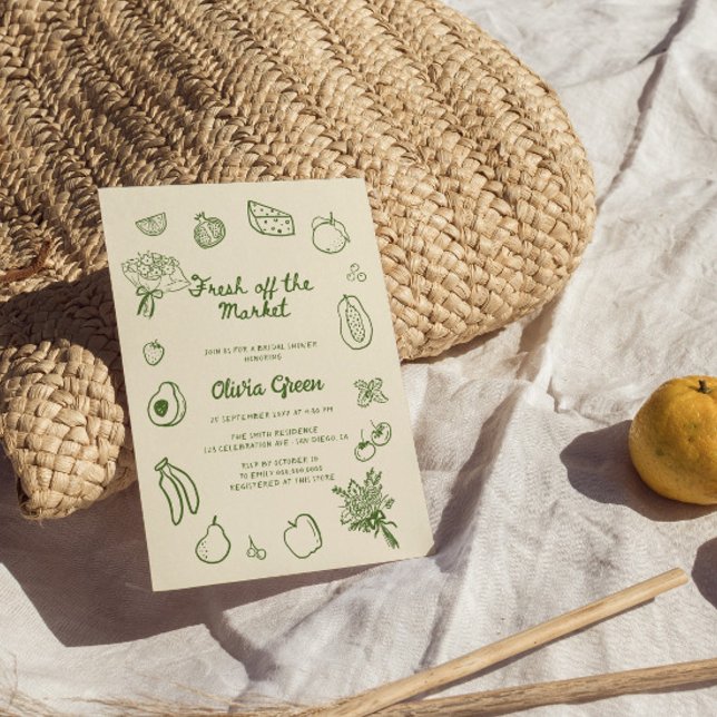 Convite Fora Do Mercado, Chá de panela Desenho De Mão Verd (Criador carregado)