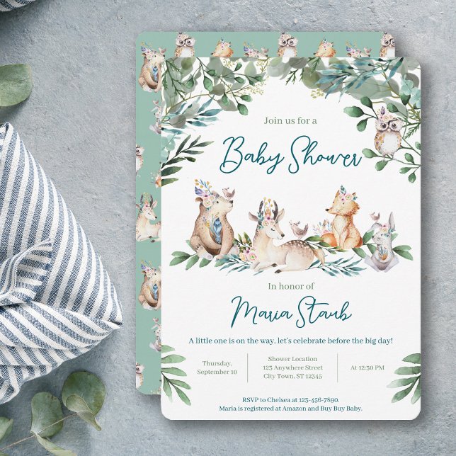 Convite Forest Animal Woodland Baby Shower Invitation (Criador carregado)