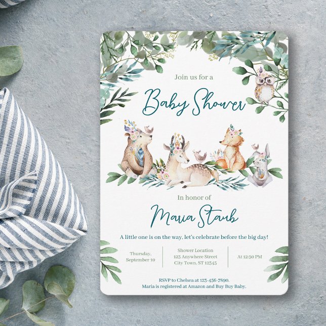 Convite Forest Animal Woodland Baby Shower Invitation (Criador carregado)