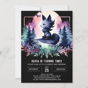 Convite Forest Cute Wolf Birthday