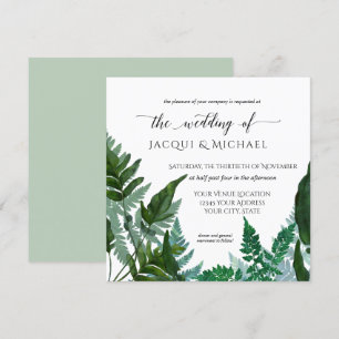 Convite Forest Fern Foliage Watercolor Casamento   Quadrad