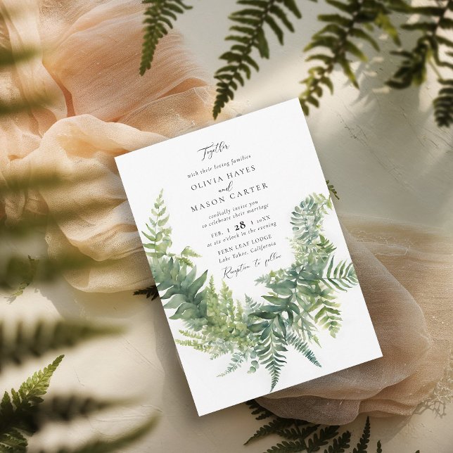 Convite Forest Fern Mountain Woodland Casamento Chic Elega (enchanted forest wedding invitation botanical frame ferns outdoors mountains nature garden whimsy)