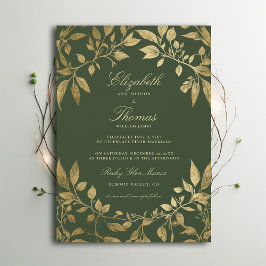 Convite Forest Foliage Botanical Elegant Script Wedding