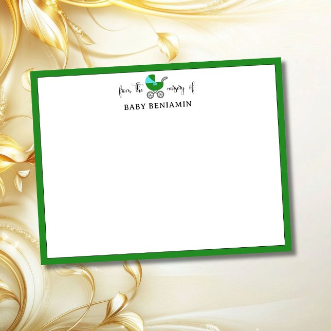 Convite Forest Green Baby Carriage Nursery Note Card (Criador carregado)