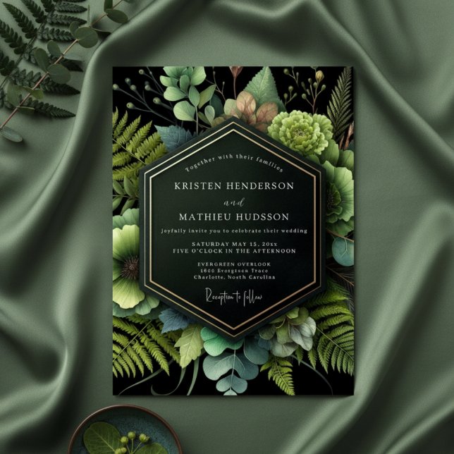 Convite Forest Green Botanical Romance Wedding (Criador carregado)
