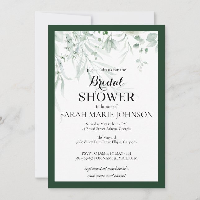 Convite Forest Green Bridal Shower (Frente)
