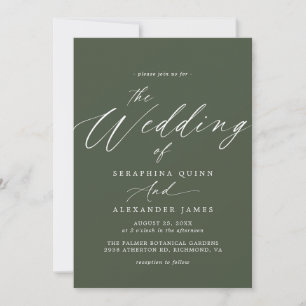 Convite Forest Green   Casamento Simples de Script Moderno