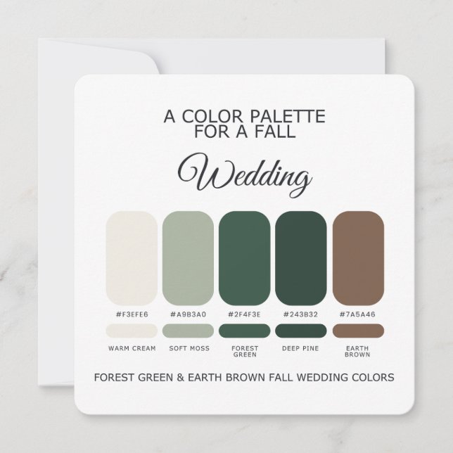 Convite Forest Green Earth Brown Fall Wedding Palette Card (Frente)