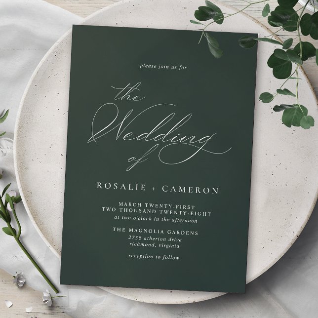 Convite Forest Green Emerald | Casamento de Script Delicad (Criador carregado)