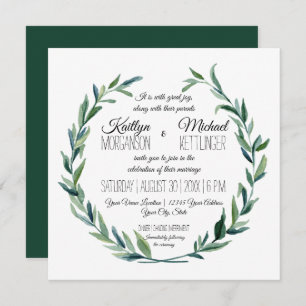 Convite Forest Green Laurel Wreath Leaf Branch Modern