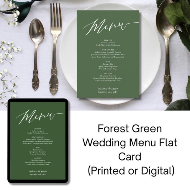 Convite Forest Green Wedding Flat Menu Card (Criador carregado)