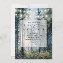 Convite Forest String Lights Wildflower Floral Wedding