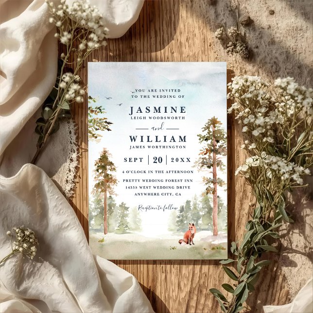 Convite Forest Trees Landscape Rustic QR Code Wedding (Criador carregado)