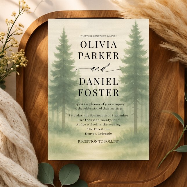 Convite Forest Trees Watercolor Destination Wedding  (Criador carregado)