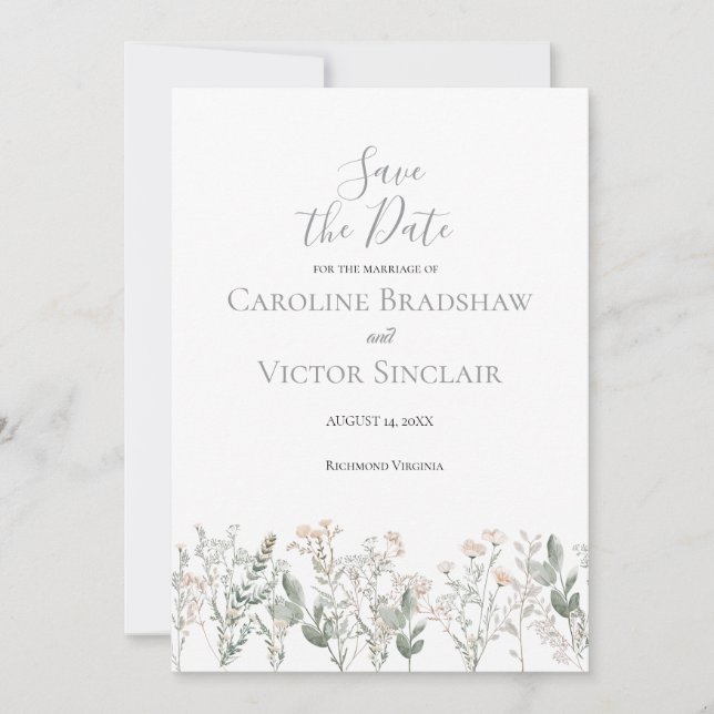 Convite Forest Wildflowers Save the Date Announcement (Frente)