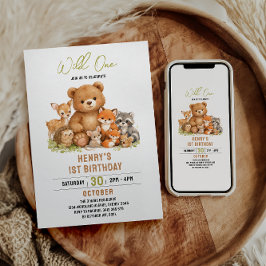 Convite Forest Woodland Animals Wild One 1st Birthday