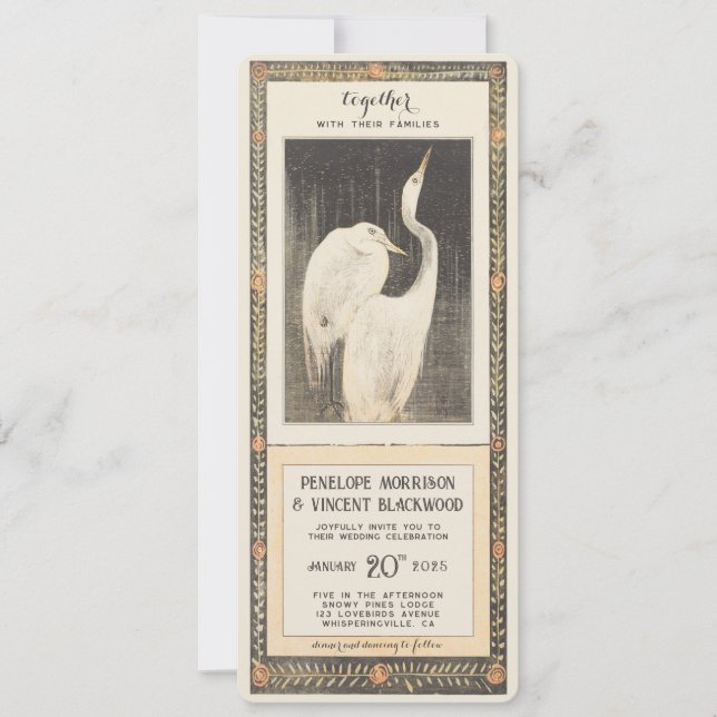 Convite Forever Crane Love - Casamento vintage (Frente)