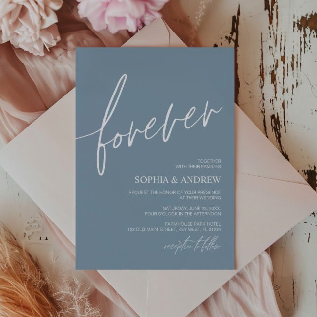 Convite Forever Love Dusty Blue Minimalist Weding (Criador carregado)