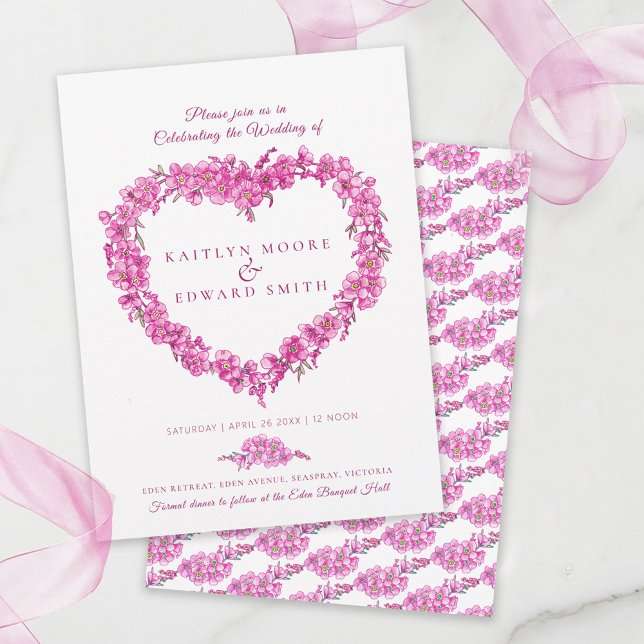 Convite Forget-me-not heart art wedding pink white (Criador carregado)