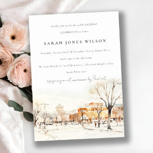 Convite Forgo North Dakota City Scape Watercolor Birthday