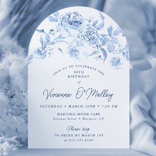 Convite Forma de Arca Floral Azul de aniversário de 30 ano