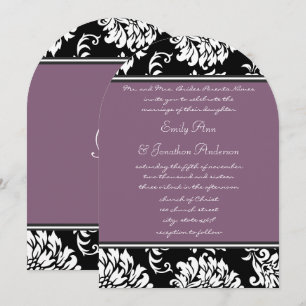 Convite Forma de Arco de Monograma Roxo Vintage Casamento