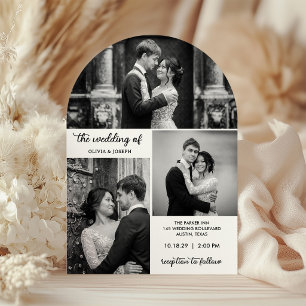 Convite Forma de Arco Moderno Três Fotos Casamento