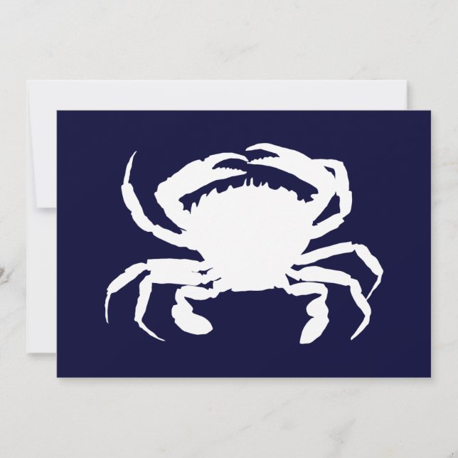 Convite Forma de Caranguejo Azul Escuro e Branco (Frente)