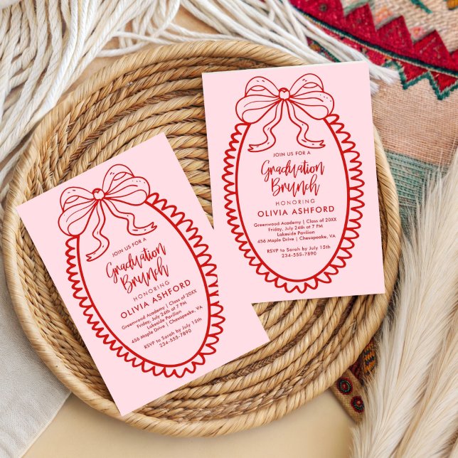 Convite Formação em Brunch Elegante Vermelho e Rosa (Criador carregado)