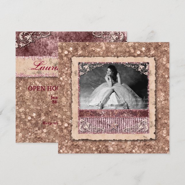 Convite Formado Orador Natal Estrela Dourada Rosa (Frente/Verso)