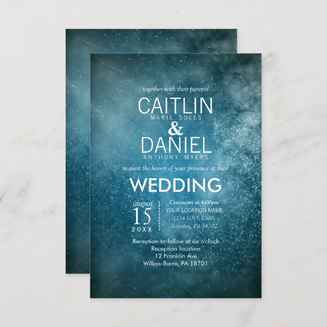 Convite Formal à Noite Estelar Azul (Frente/Verso)