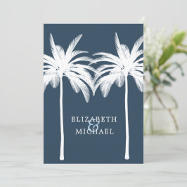 Convite Formal Azul Branco Elegante Moderno de Casamento