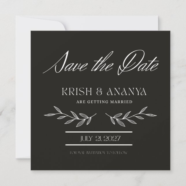 Convite Formal Black Save the Date with White Font (Frente)