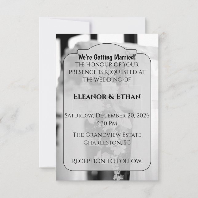 Convite Formal Black Tie White Flower Ceremony wedding (Frente)