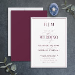 Convite Formal Burgundy Monogram Calligraphy Wedding<br><div class="desc">Are you looking for a modern, formal, and elegant wedding invitation? Look no further than our Elegant Formal Burgundy Monogram Calligraphy Wedding Invitation! This beautiful invite features your personalised monogram in burgundy and your personal details accented with modern hand lettered calligraphy. The back of the card features a matching burgundy...</div>