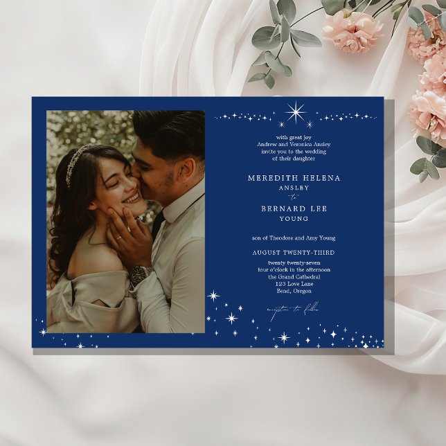 Convite Formal Celestial Elegant Wedding Photo Horizontal (Criador carregado)