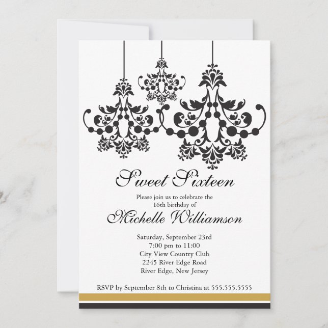 Convite Formal Chandelier Sweet 16ª Festa de aniversário (Frente)