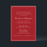 Convite Formal Classic Red Script Elegant Wedding RSVP<br><div class="desc">This elegant wedding invitation features a rich red background paired with classic serif and script typography for a timeless, formal look. Designed for traditional, black-tie, or evening weddings, it sets a polished tone from the first impression. The clean layout highlights your names and wedding details clearly while feeling refined and...</div>