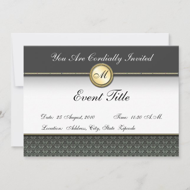 Convite Formal com Monograma Personalizado de Luxo (Frente)