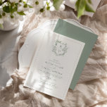 Convite Formal Crest Sage Green Monogram Wedding<br><div class="desc">Formal & elegant crest monogram sage green wedding invitation.</div>