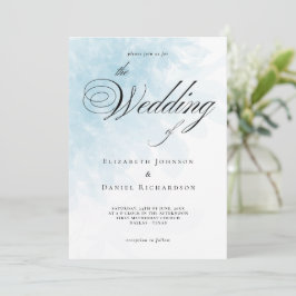 Convite Formal Cyan Blue Watercolor Casamento