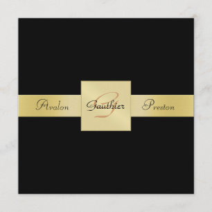 Convite formal da fita Dourado preta do monograma