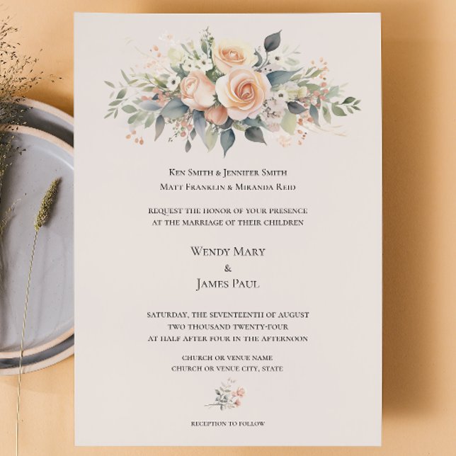 Convite Formal De Casamento De Flor De Pêssego (Soft Peach Custom Wedding Invitation
)