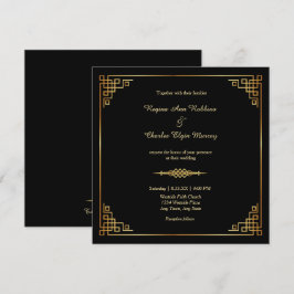 Convite Formal de Casamento de Quadro Dourado Clás