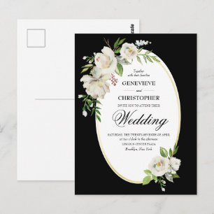 Convite Formal de Casamento Floral Preto Elegante