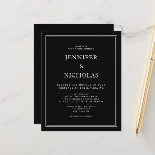 Convite Formal de Casamento Negro Elegante de Orça