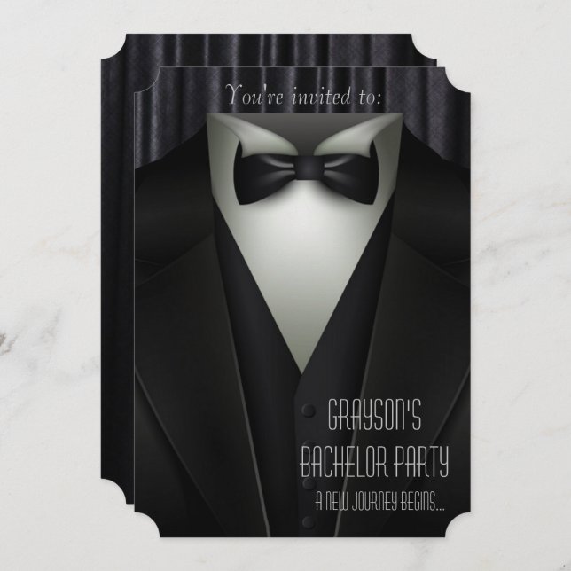 Convite Formal de Tuxedo Bachelor do Elegante (Frente/Verso)