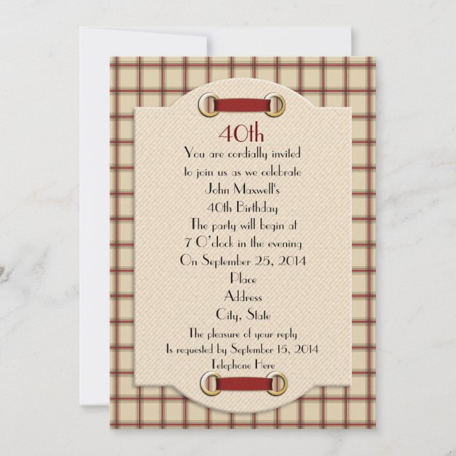 convite formal do aniversário de 40 anos para o ho (Frente)