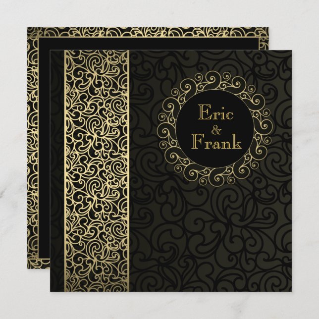 Convite Formal Dourado Elegante Negra (Frente/Verso)