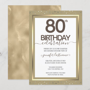 Convite formal Dourado para 80 Birthday